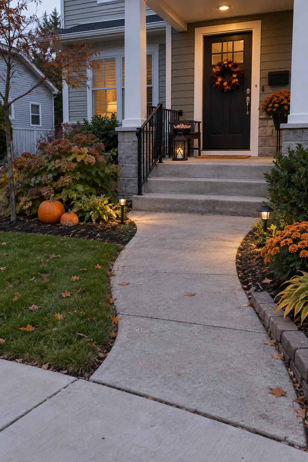 Trace the route before placing a single prop on a Halloween porch with clear guest space