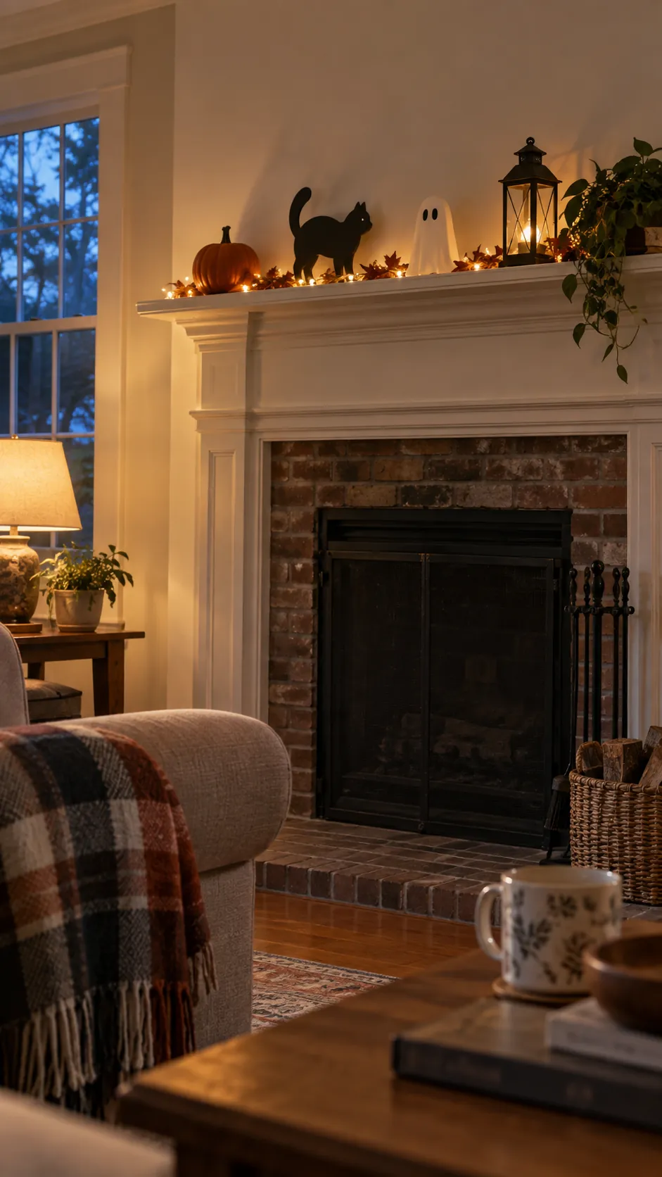 Make the mantel a contained scene in a usable family Halloween living room
