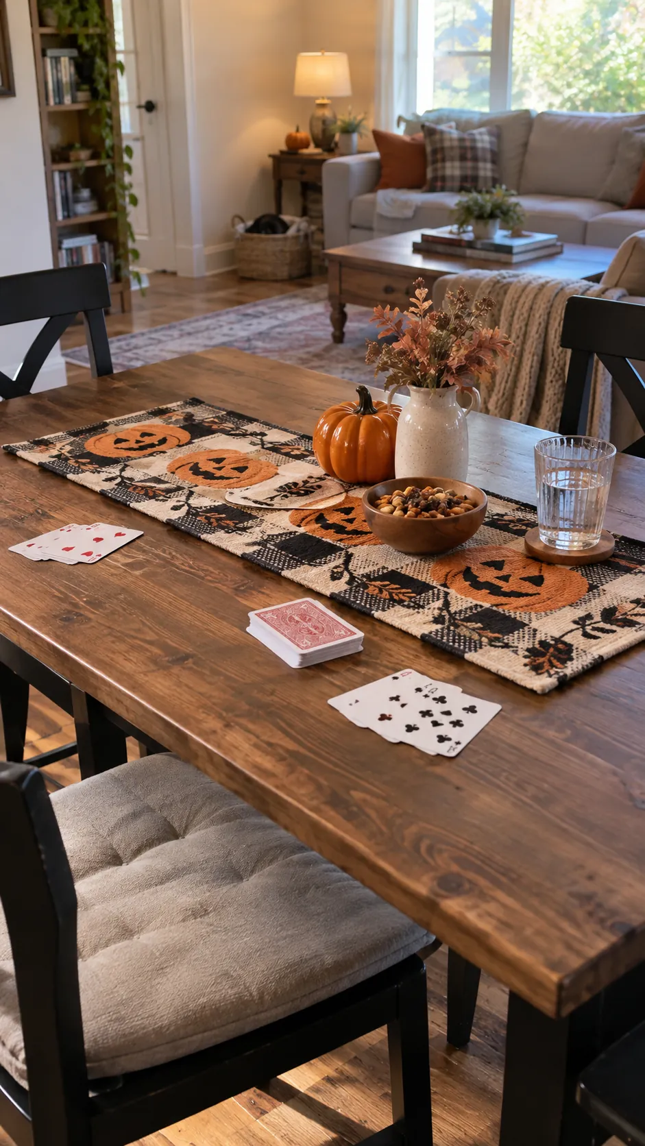 Choose a washable table runner in a usable family Halloween living room