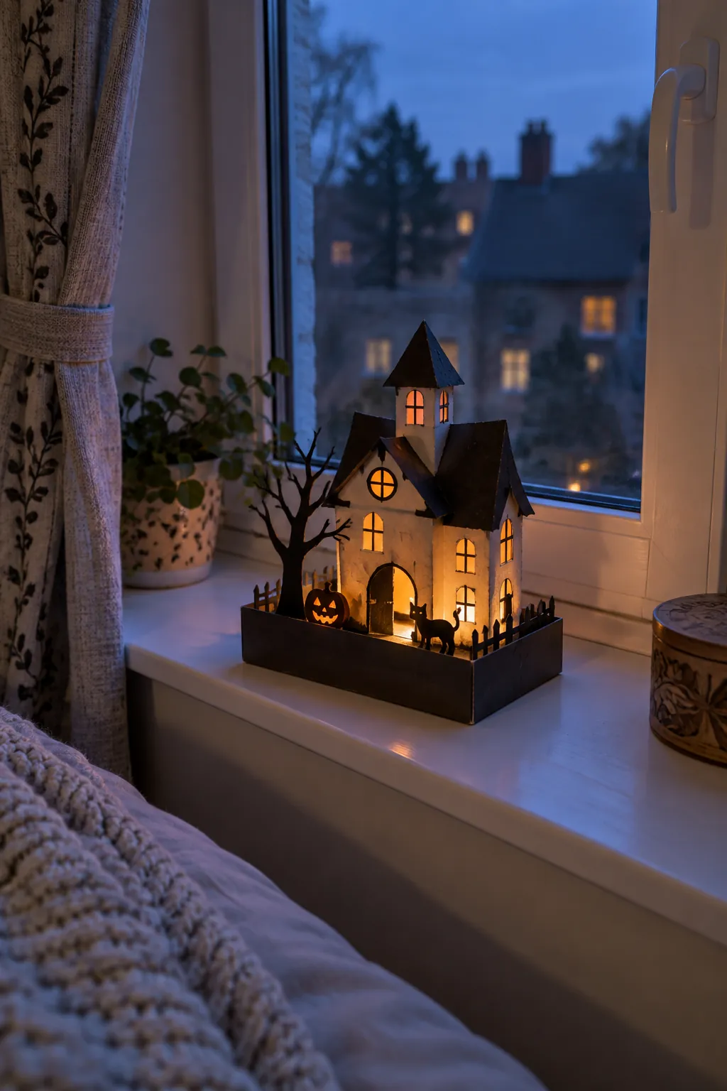 Little Haunted House Shadow Box Halloween window decoration without anything stuck to the glass