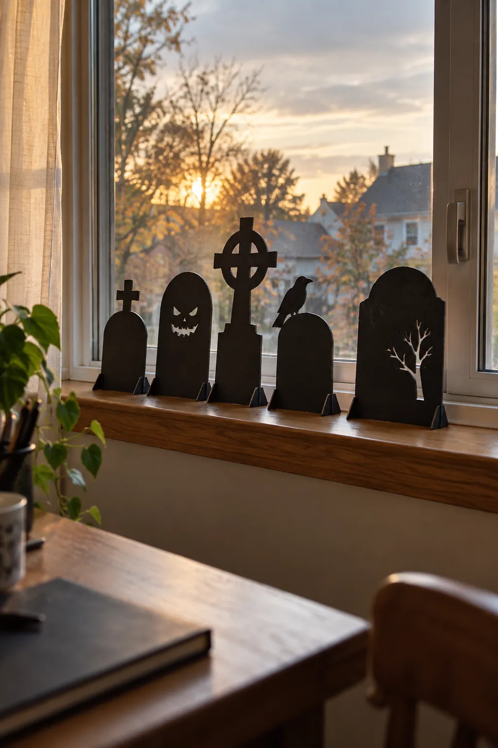 Folded Graveyard on the Windowsill Halloween window decoration without anything stuck to the glass