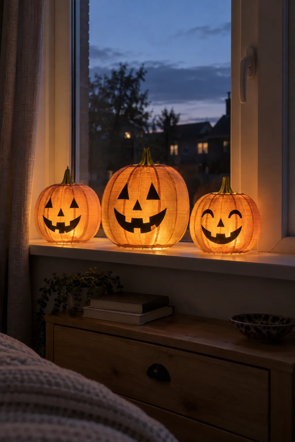 Pumpkin Lanterns Inside the Frame Halloween window decoration without anything stuck to the glass