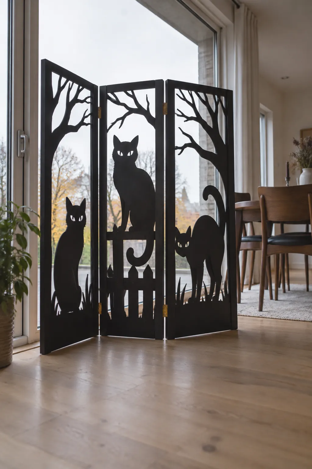 Folding Black Cat Floor Screen Halloween window decoration without anything stuck to the glass