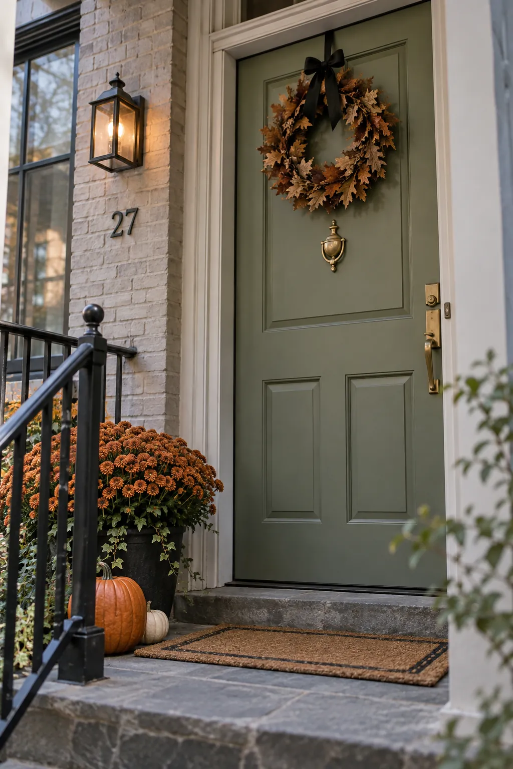 Hang a wreath above the sight line on a Halloween porch with no front lawn