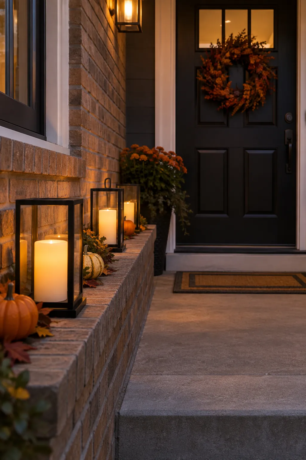 Line a wall with battery candles on a Halloween porch with no front lawn