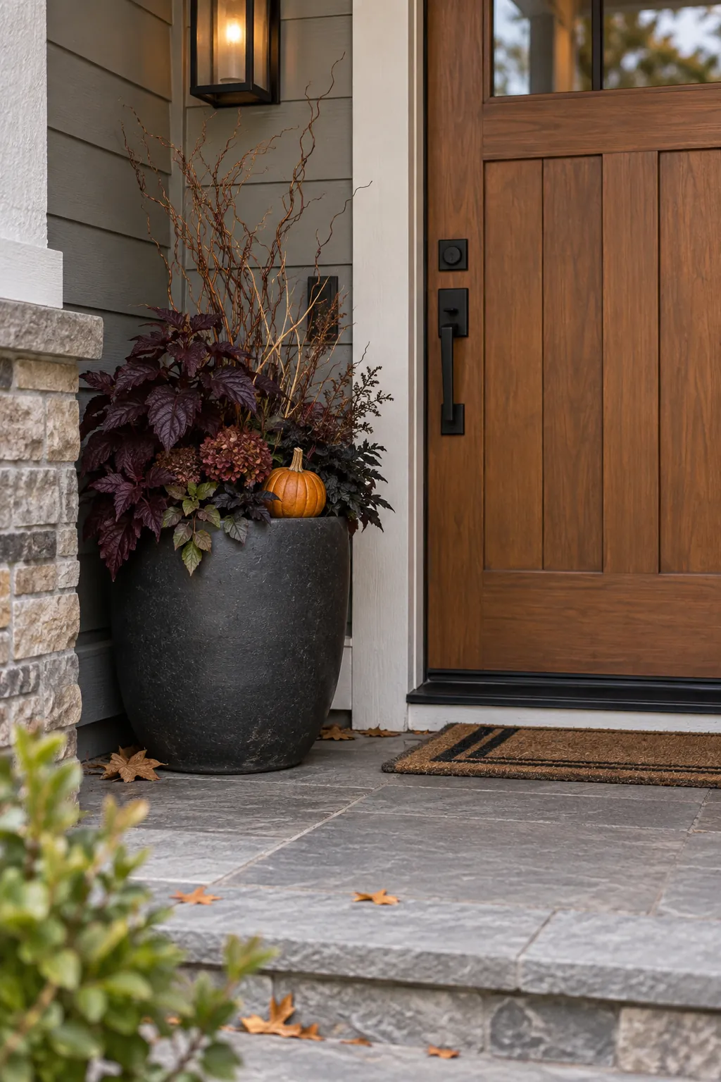 Turn a planter into a seasonal scene on a Halloween porch with no front lawn