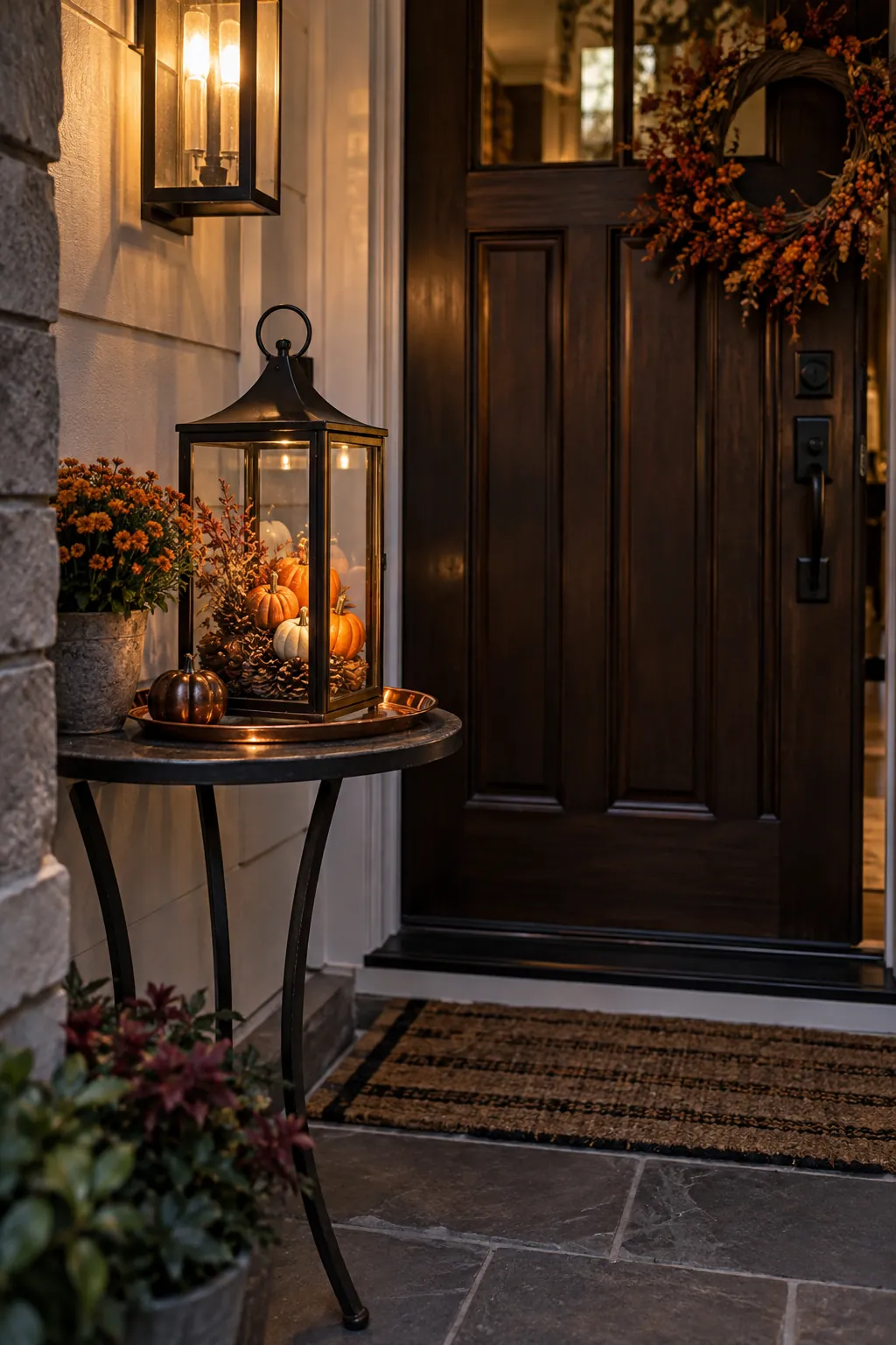 Add a mirror safe reflective accent on a Halloween porch with no front lawn