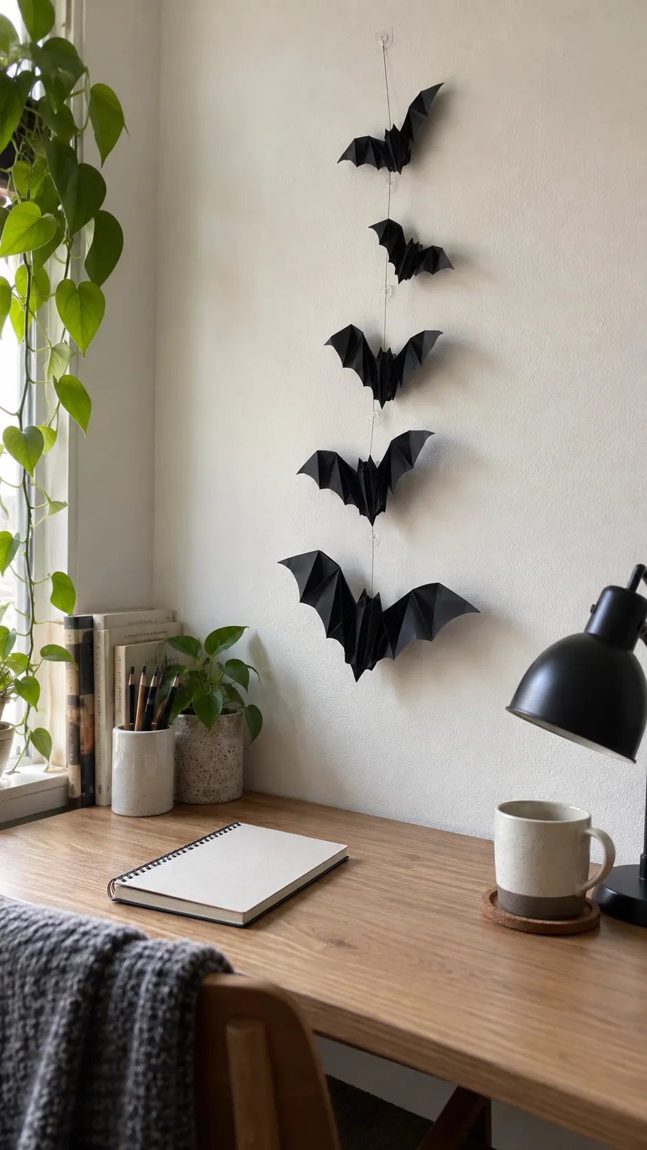 Paper bats on a removable strip that stores flat in an apartment