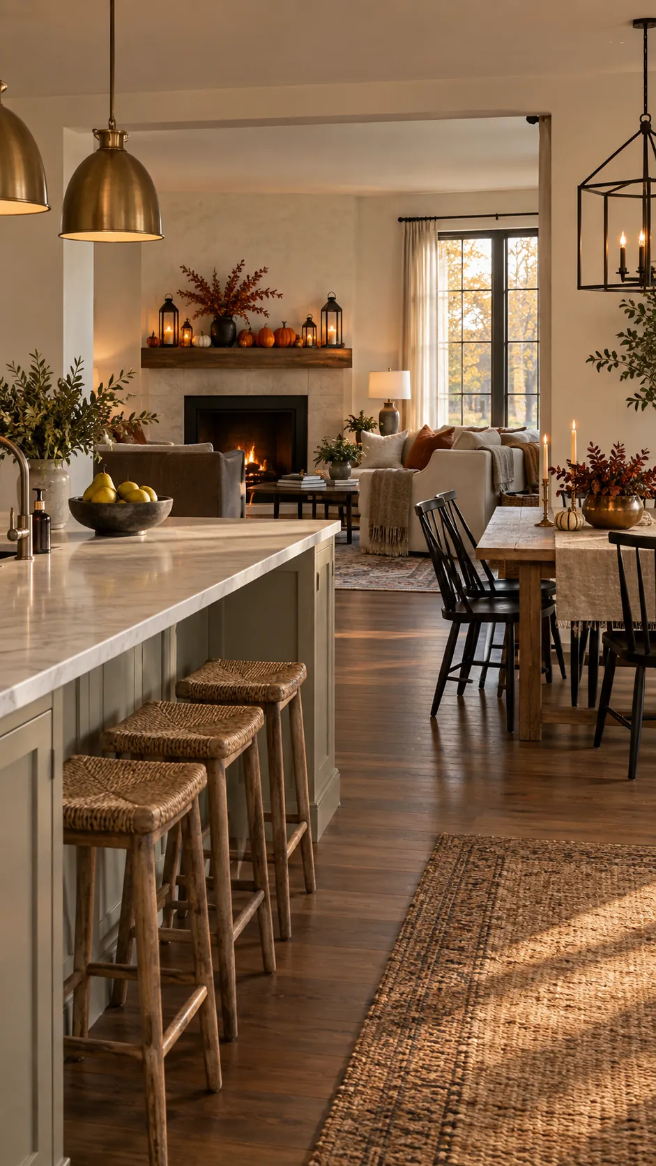 Give the season one anchor in each visible zone in an open plan Halloween home