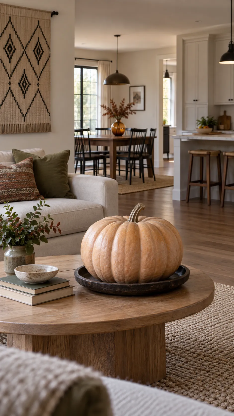 Repeat a shape instead of adding more color in an open plan Halloween home