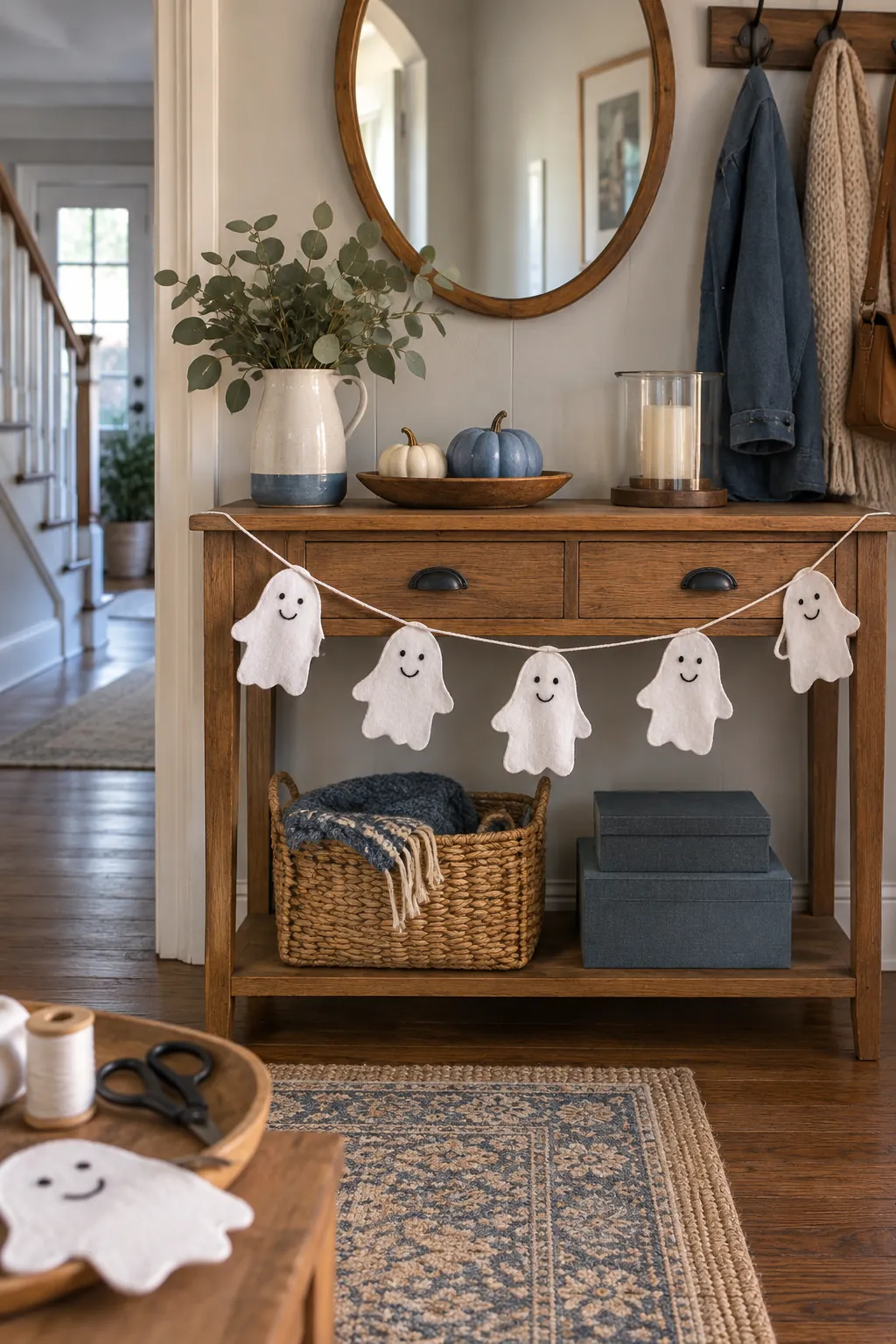 Soft Felt Ghost Garland for a gentle child friendly Halloween display