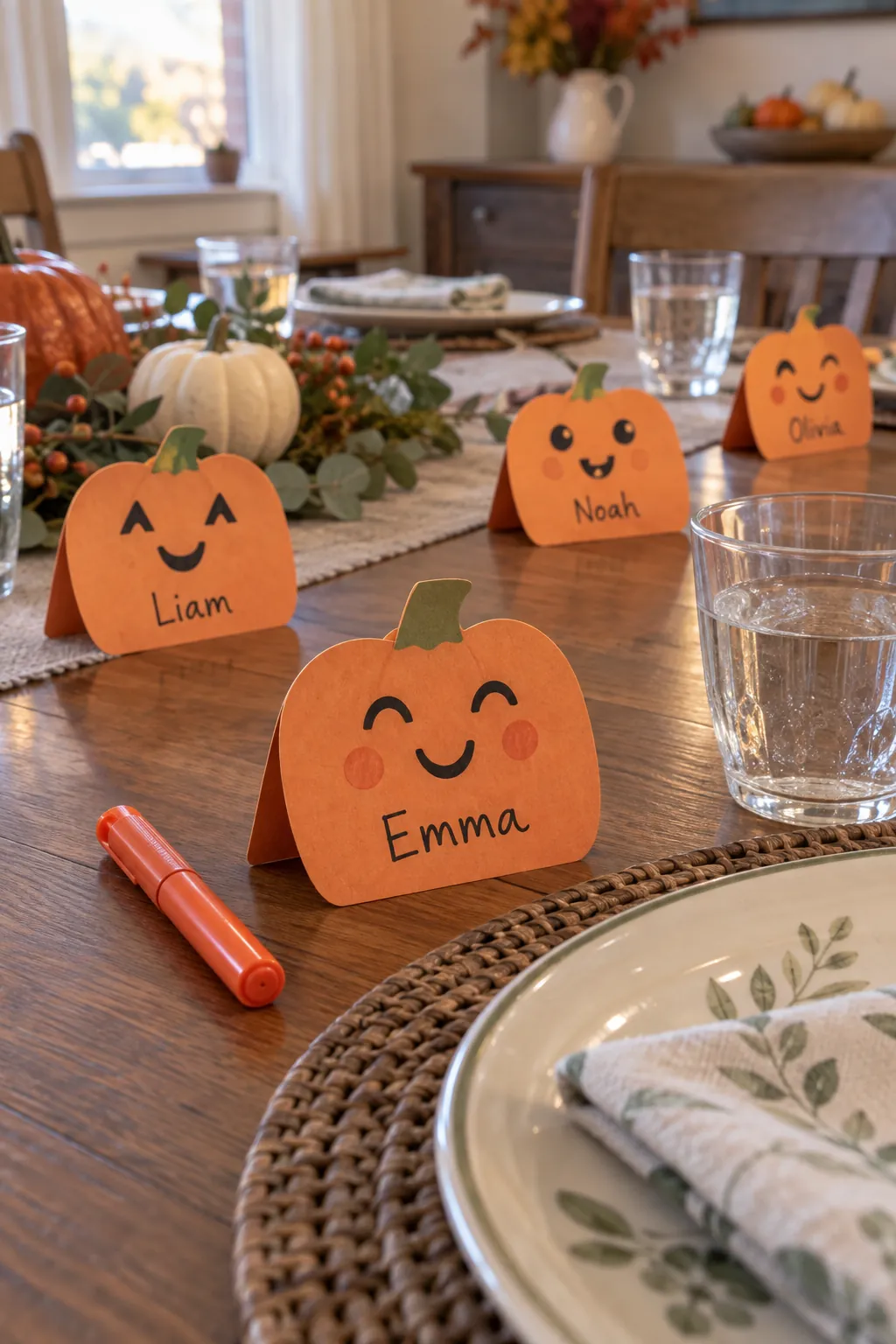 Pumpkin Face Place Cards for a gentle child friendly Halloween display