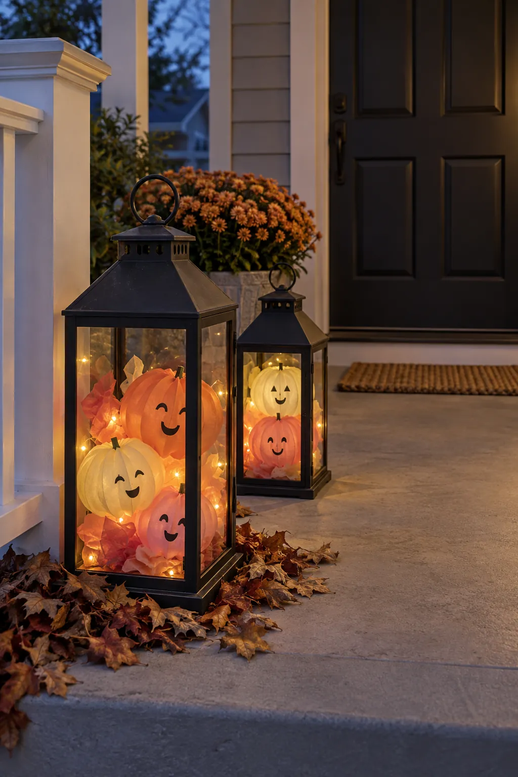 Candy Color Porch Lanterns for a gentle child friendly Halloween display