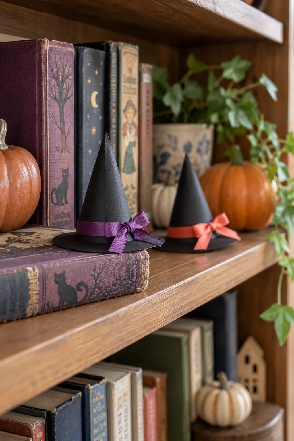 Little Witch Hat Shelf Display for a gentle child friendly Halloween display