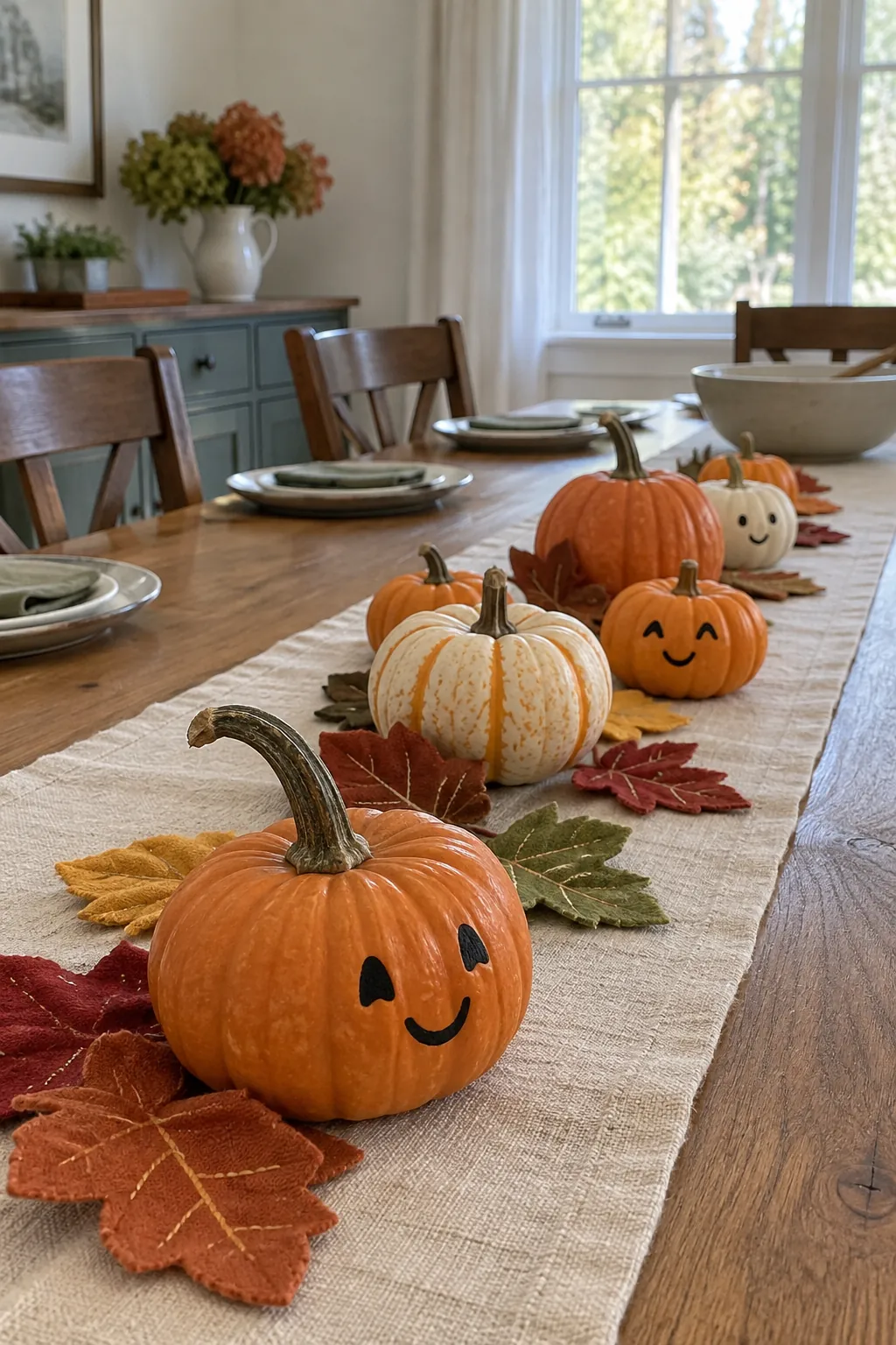 Pumpkin Patch Table Runner for a gentle child friendly Halloween display