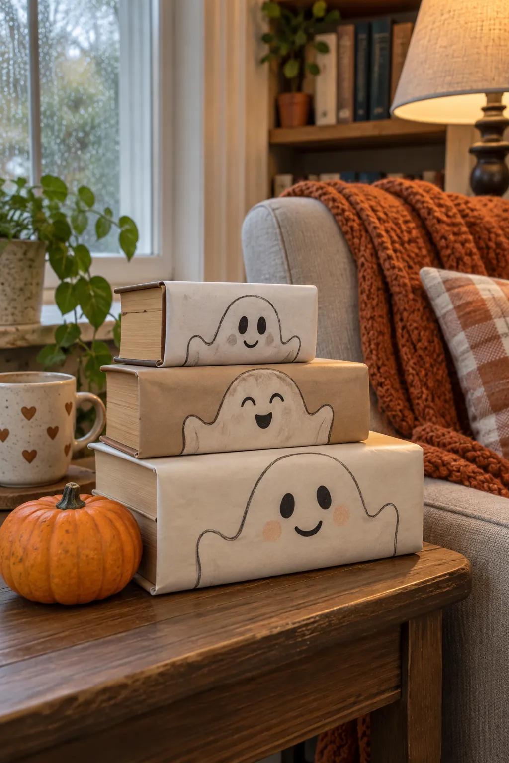 Cute Ghost Book Stack for a gentle child friendly Halloween display
