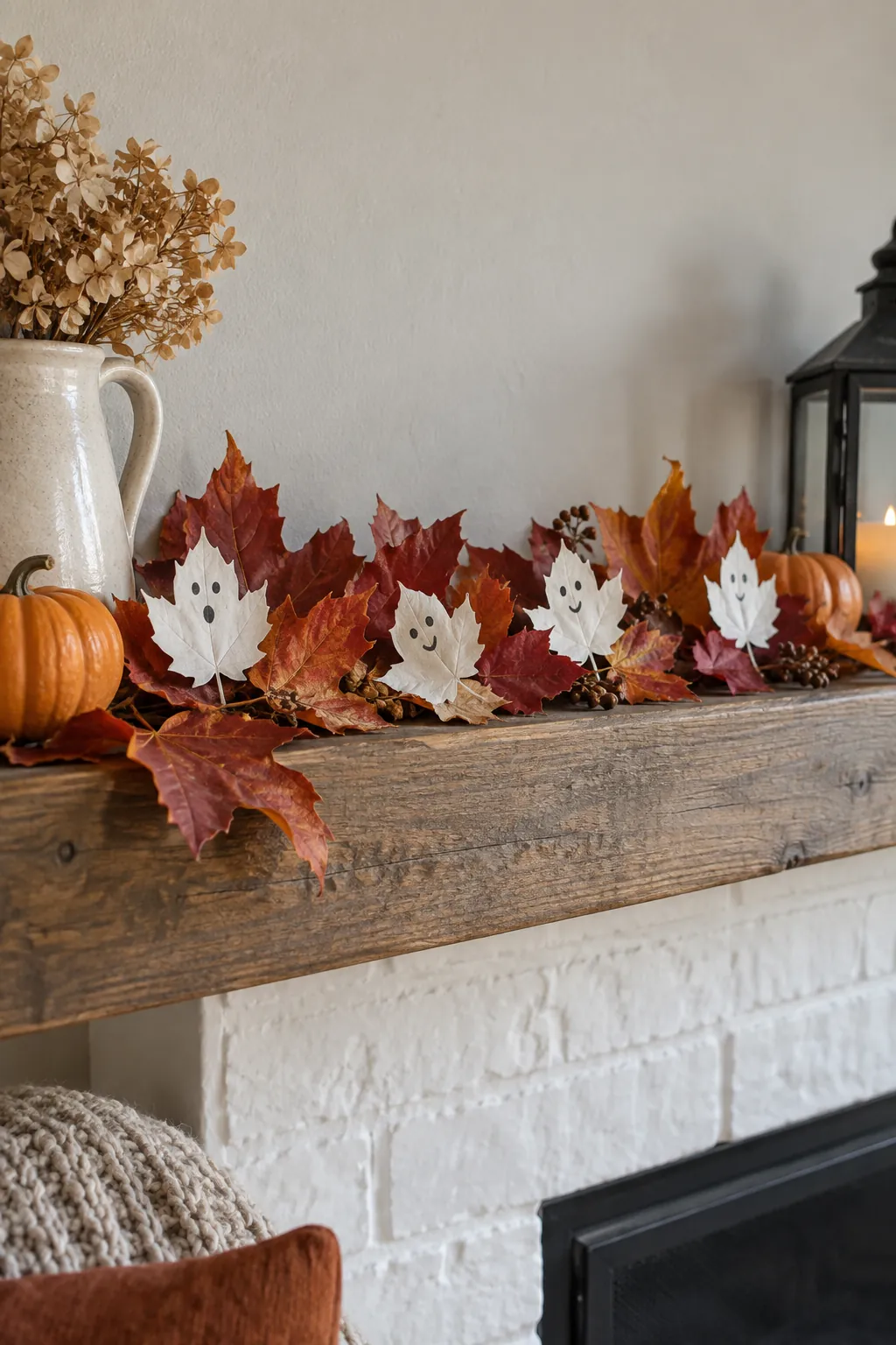 Autumn Leaf Ghost Faces for a gentle child friendly Halloween display