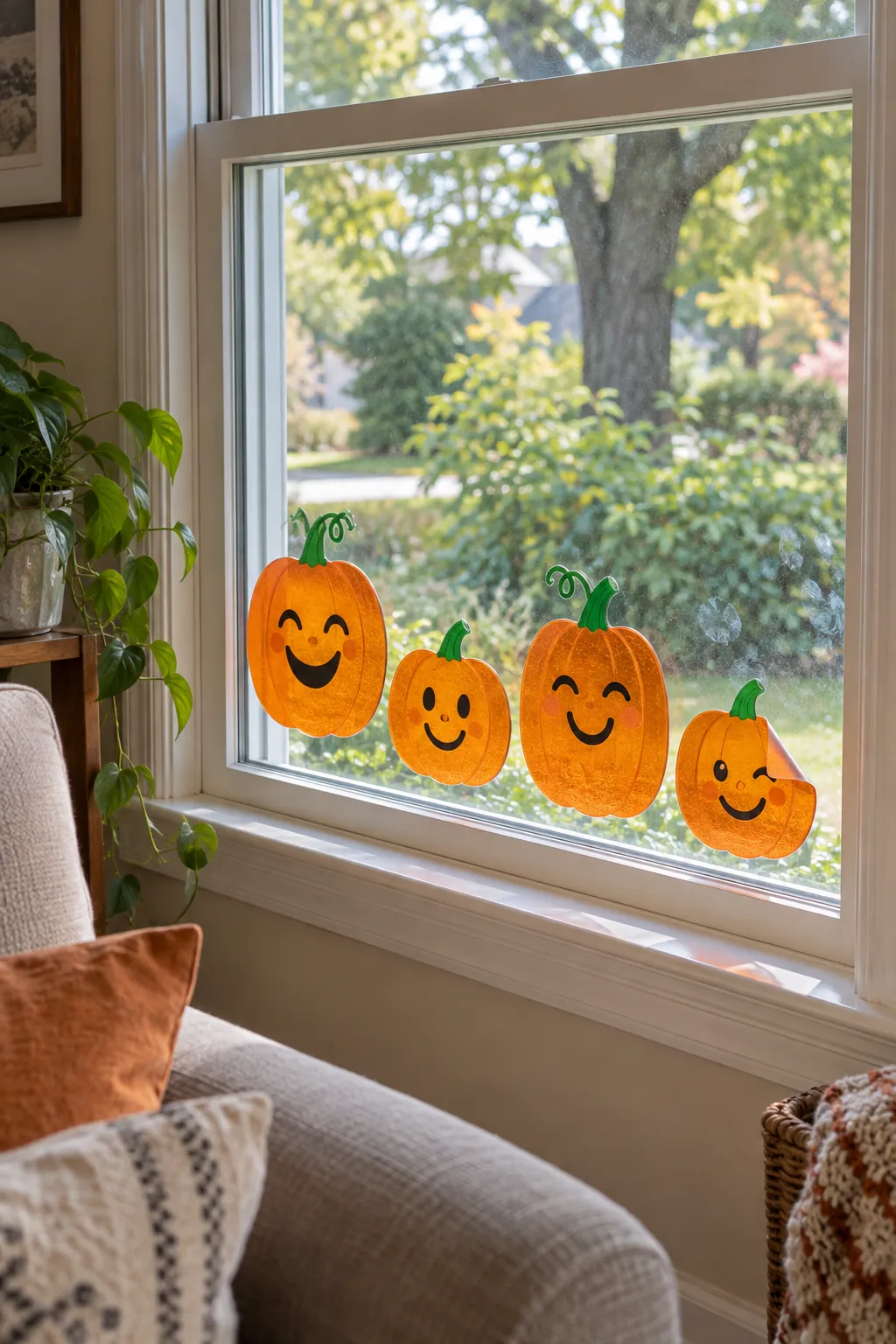 Pumpkin Window Clings for a gentle child friendly Halloween display