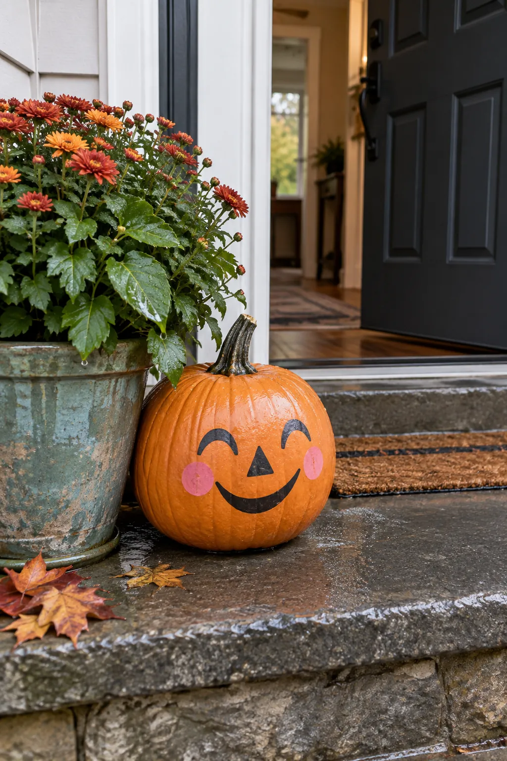 Happy Pumpkin Planter for a gentle child friendly Halloween display