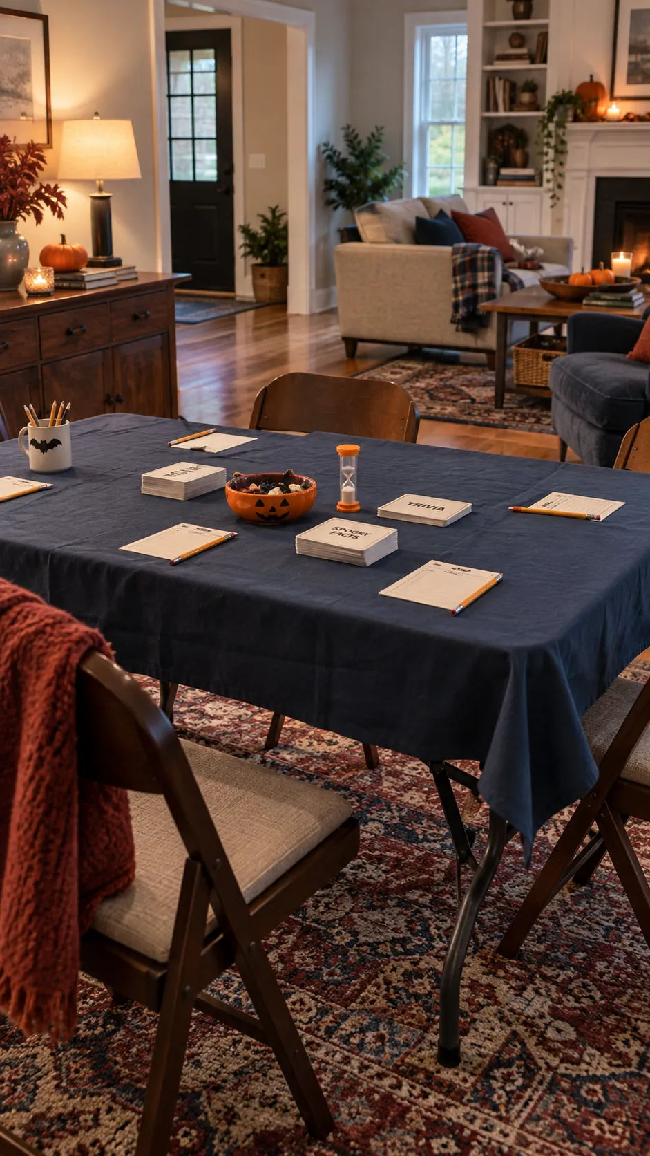 Halloween party room with game table