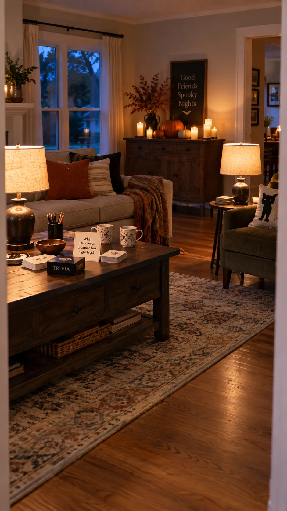 Halloween party room with layered light