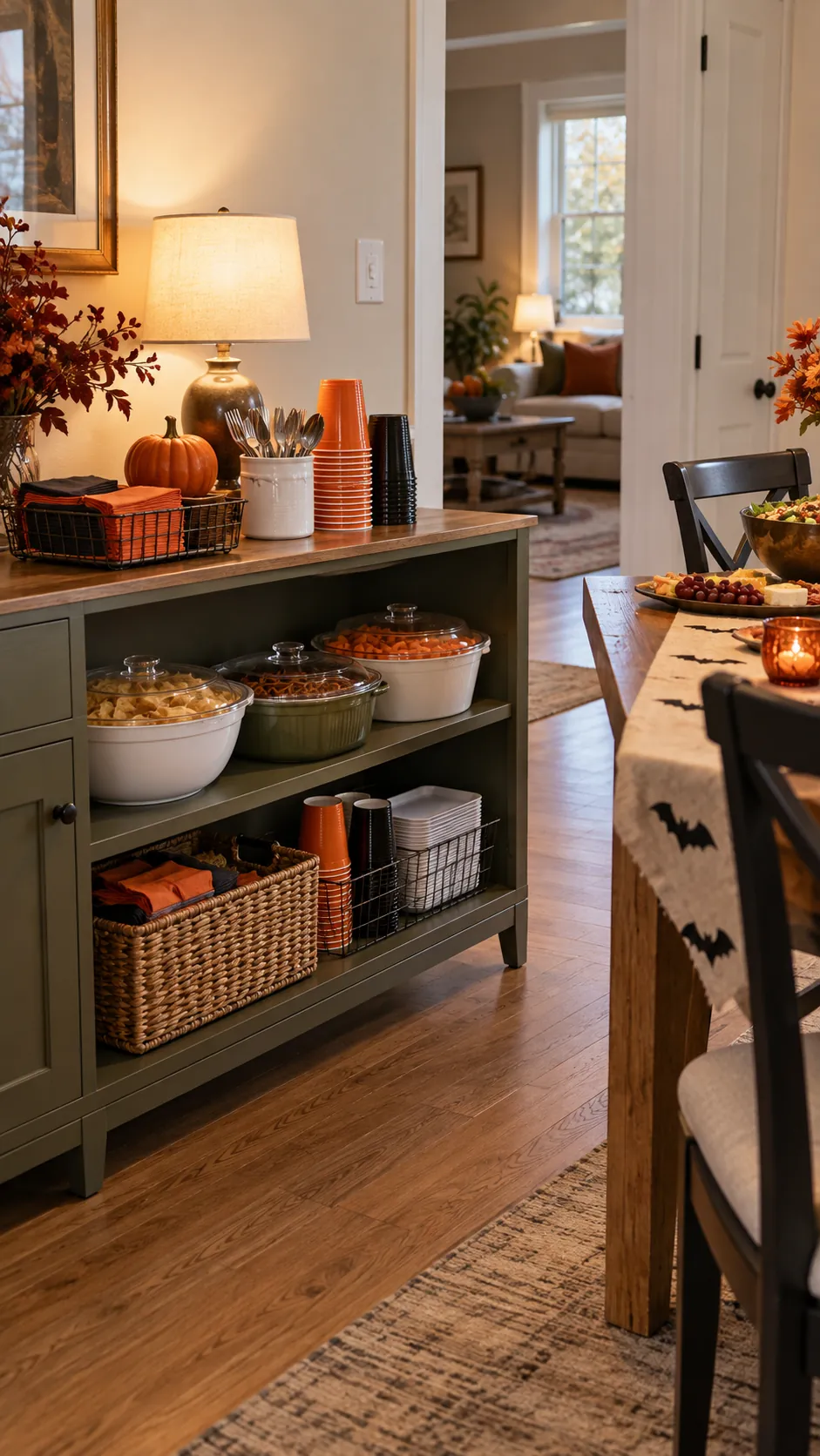 Halloween party room with buffet refills