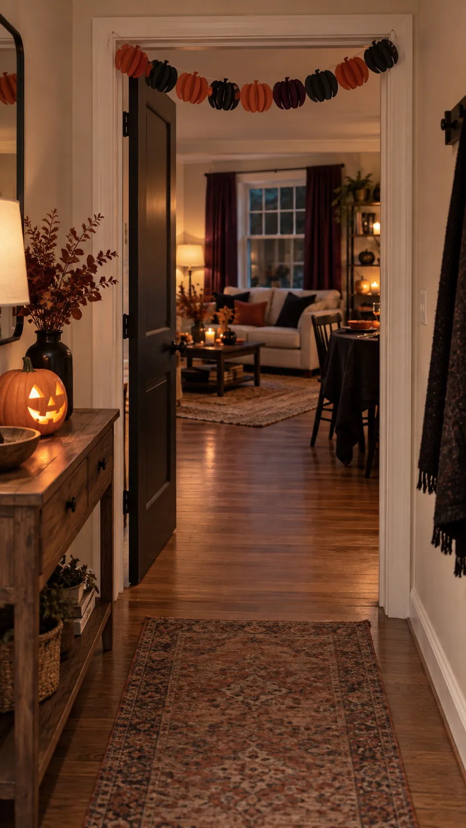 Halloween party room with doorway scene