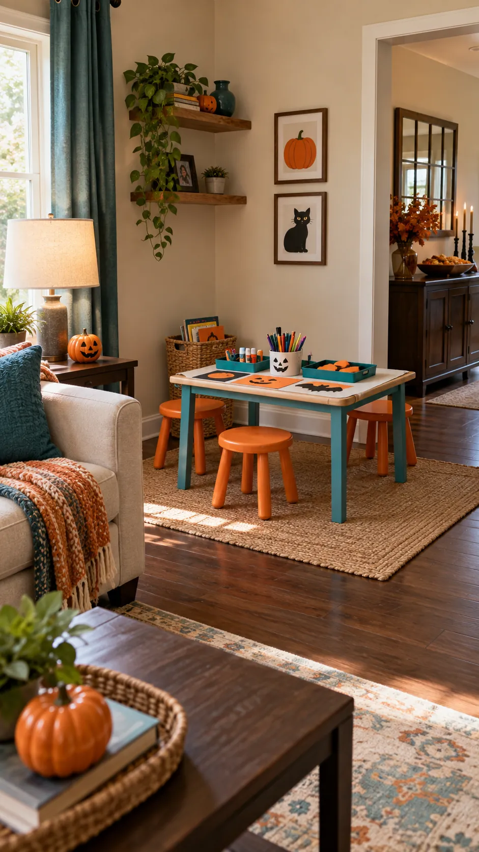 Halloween party room with activity corner