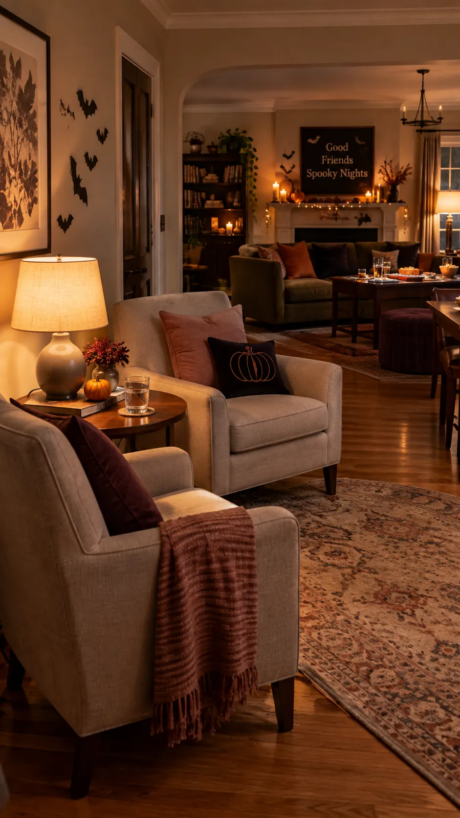 Halloween party room with conversation pocket