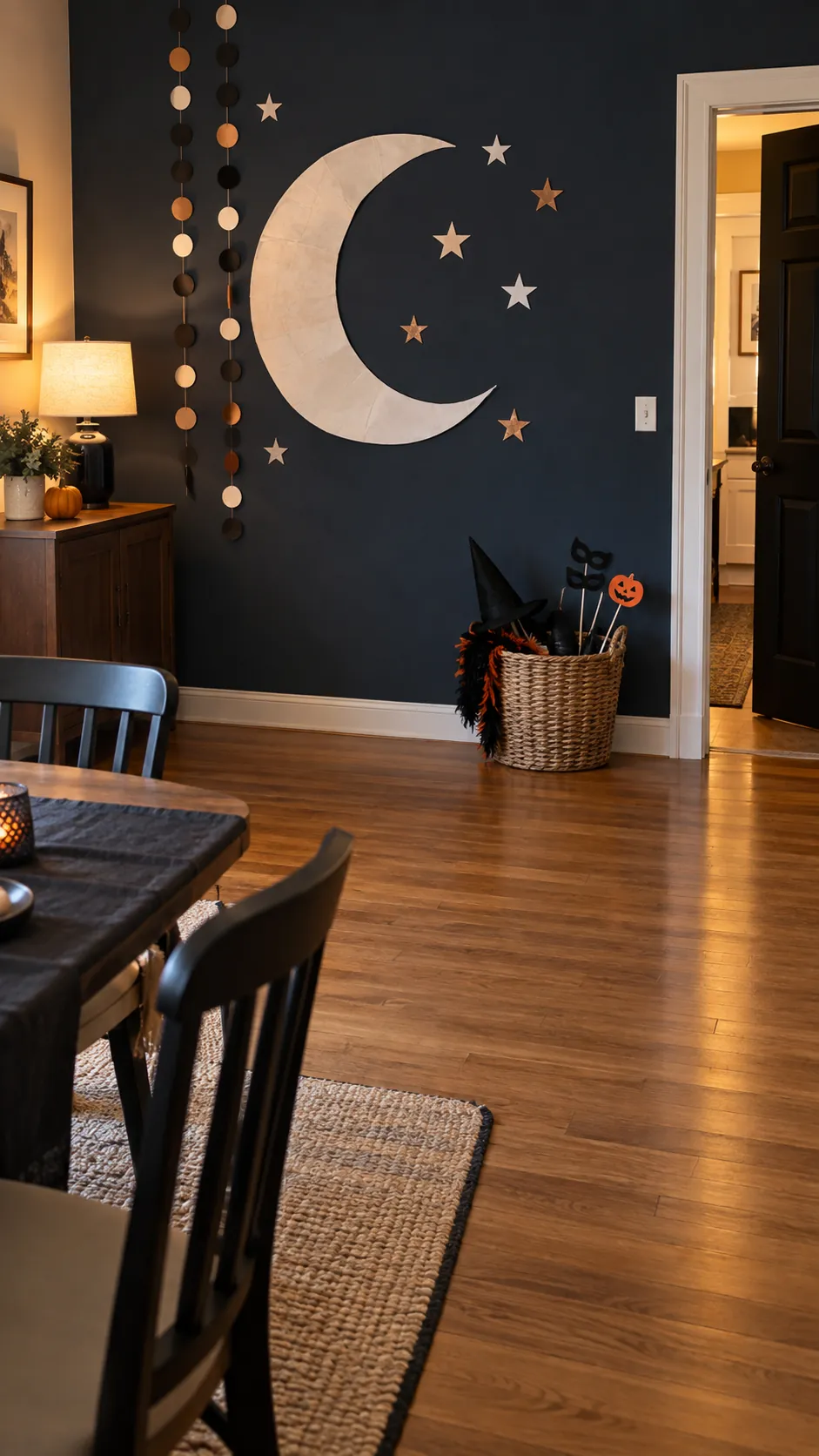 Halloween party room with photo spot