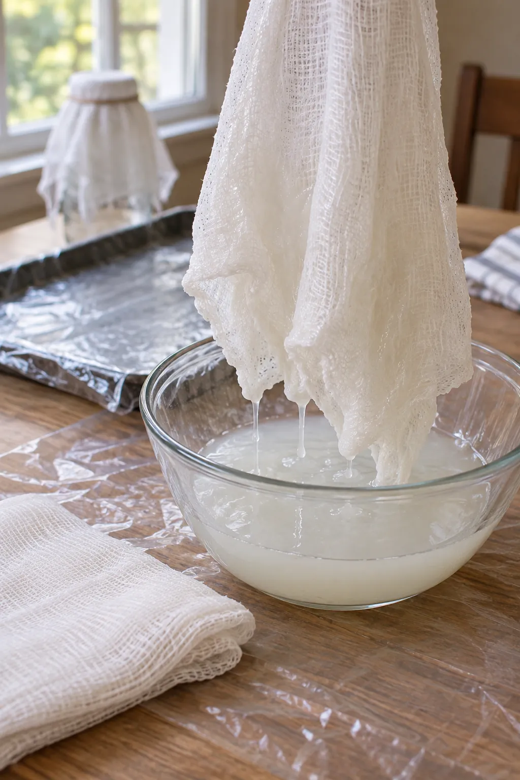 Wet the Cheesecloth Evenly in a freestanding cheesecloth ghost tutorial