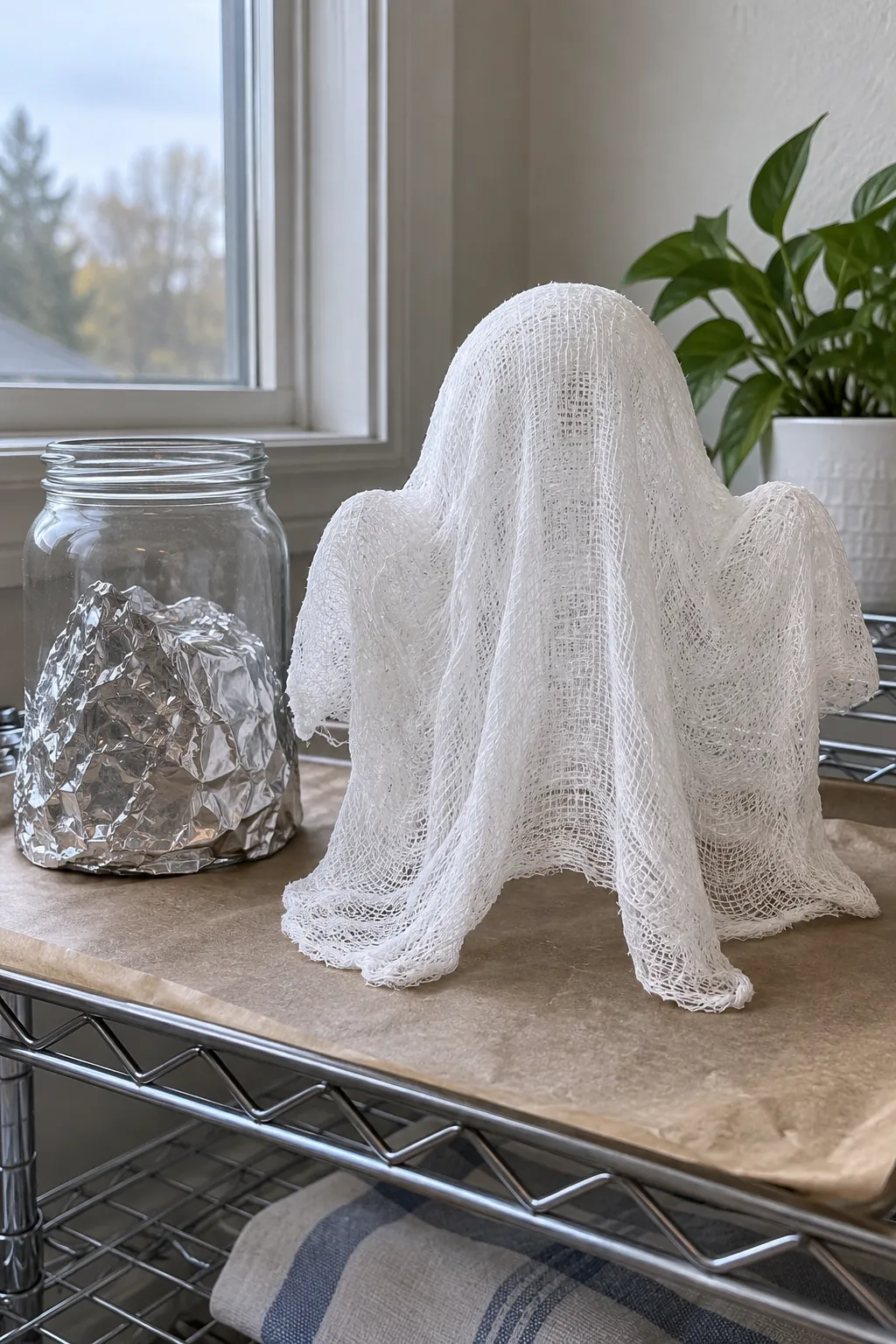Let the Shell Dry Before Removing the Jar in a freestanding cheesecloth ghost tutorial