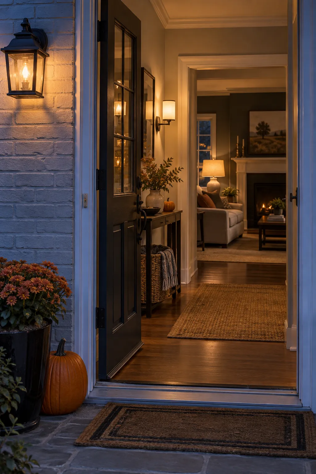 Cohesive Halloween decor showing lighting transition