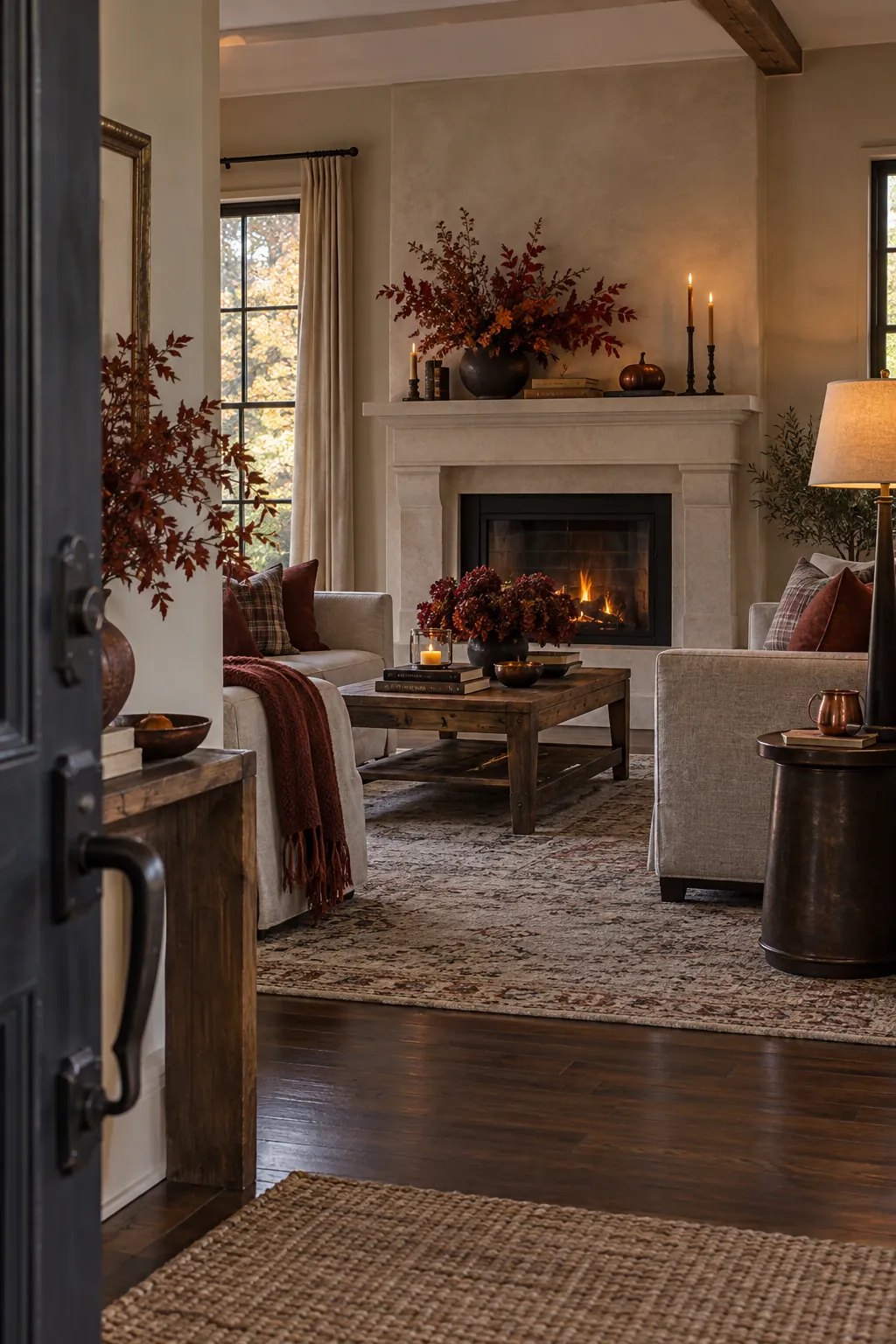 Cohesive Halloween decor showing living focal point