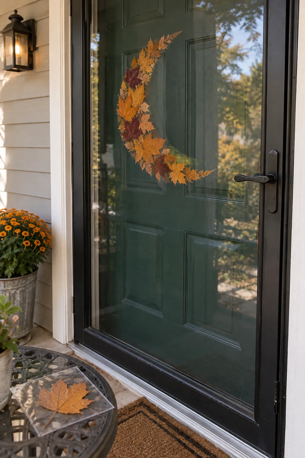 Pressed Leaf Crescent with a closing storm door