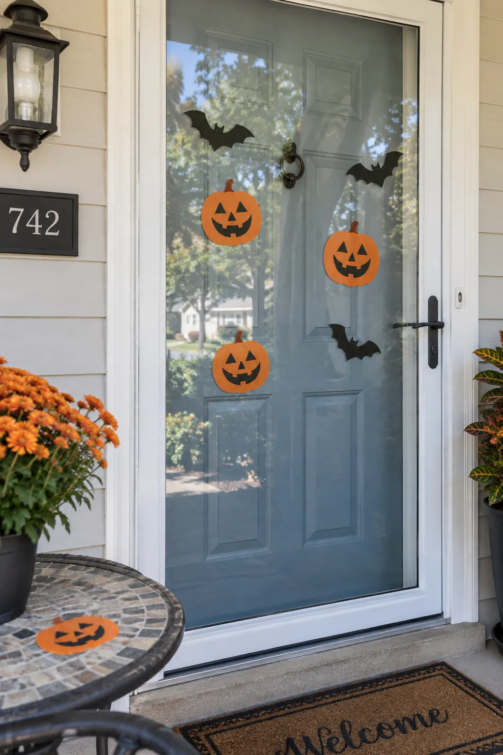 Storm Door Glass Clings with a closing storm door