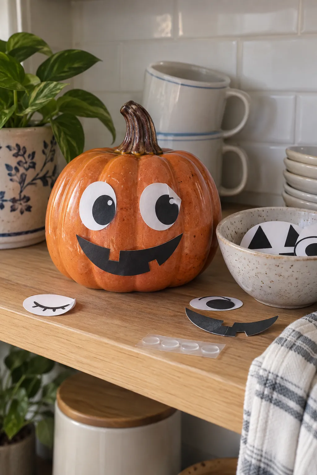 Give Pumpkins a Reversible Face to reuse autumn decorations for Halloween