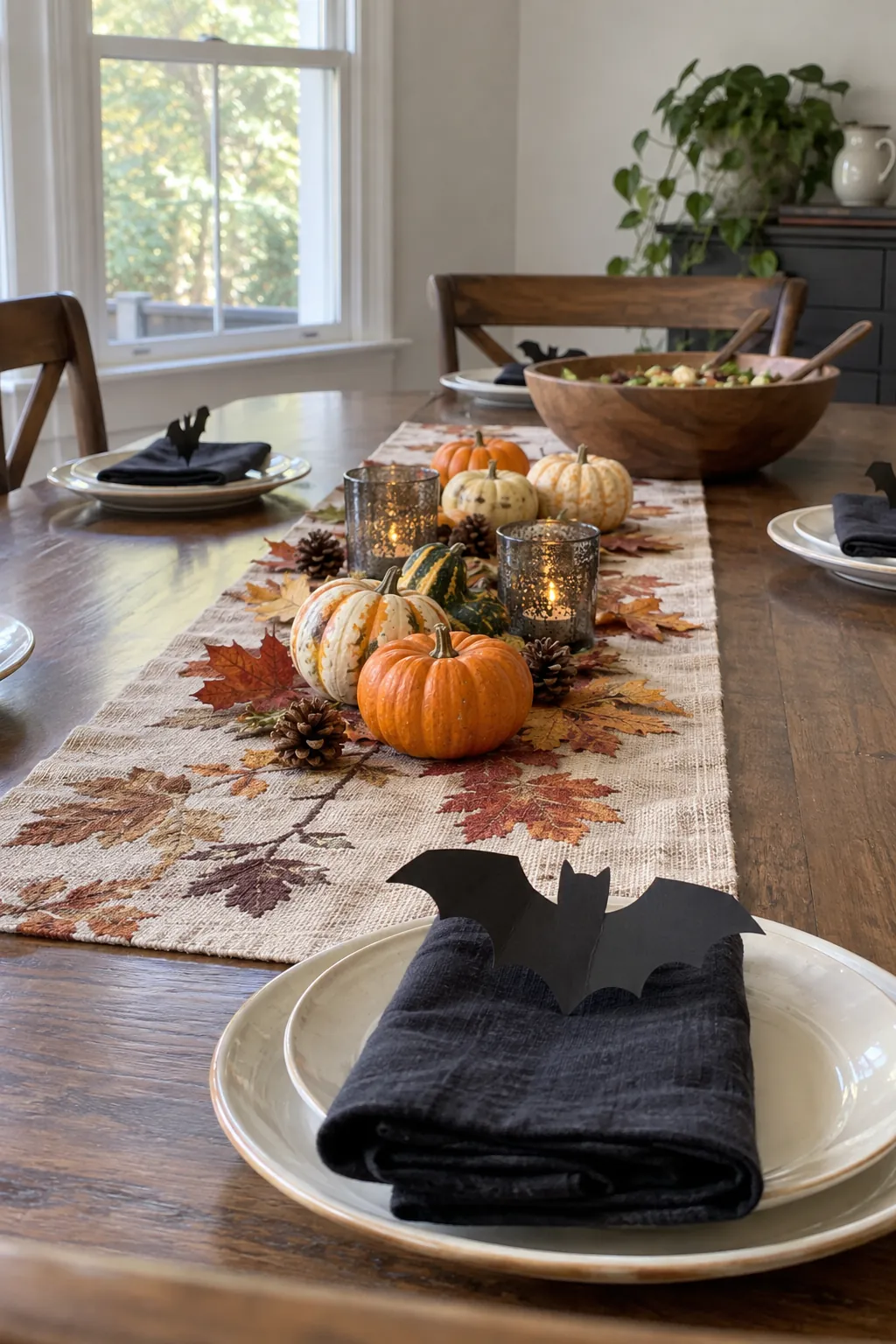 Turn a Fall Table Into a Halloween Table to reuse autumn decorations for Halloween