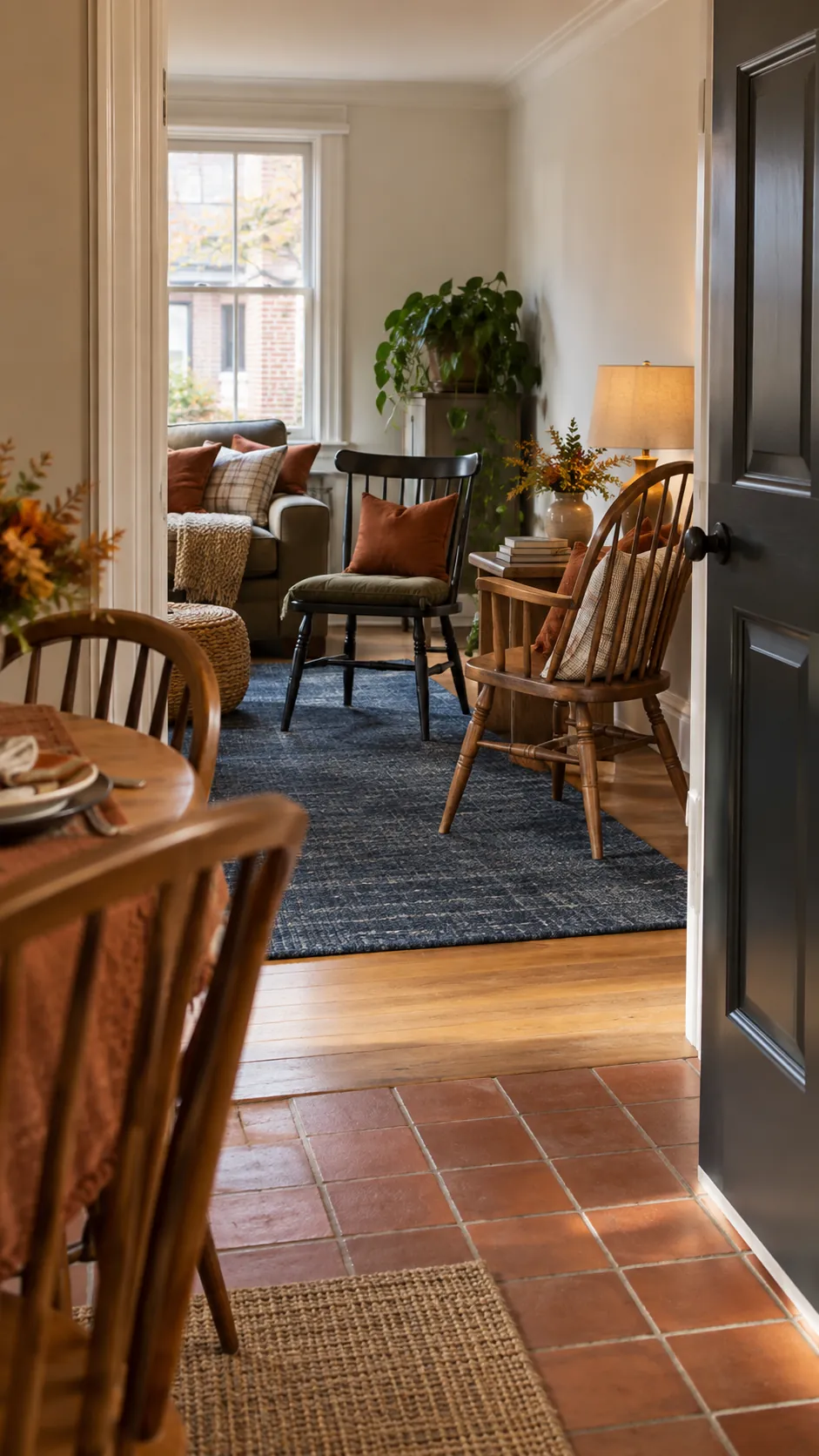 Thanksgiving living room with borrow dining chairs