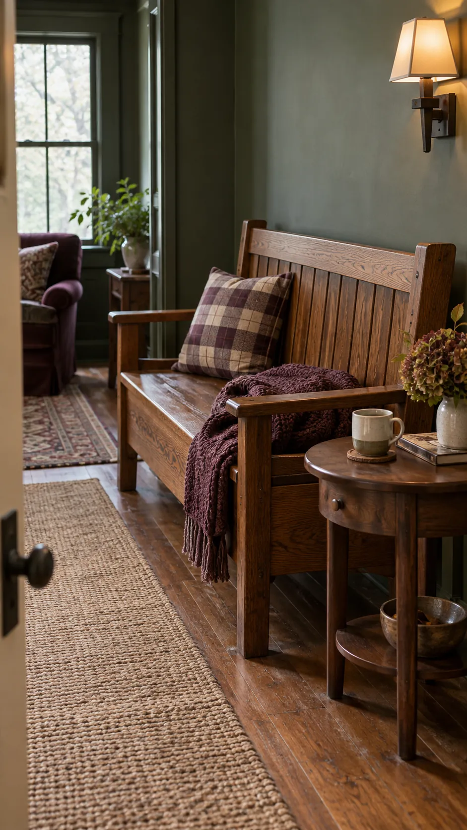 Thanksgiving living room with wall bench