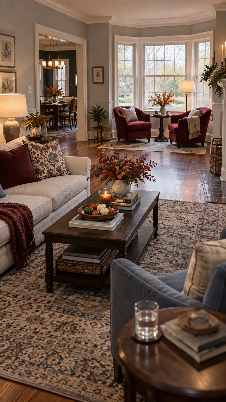 Thanksgiving living room with second conversation circle