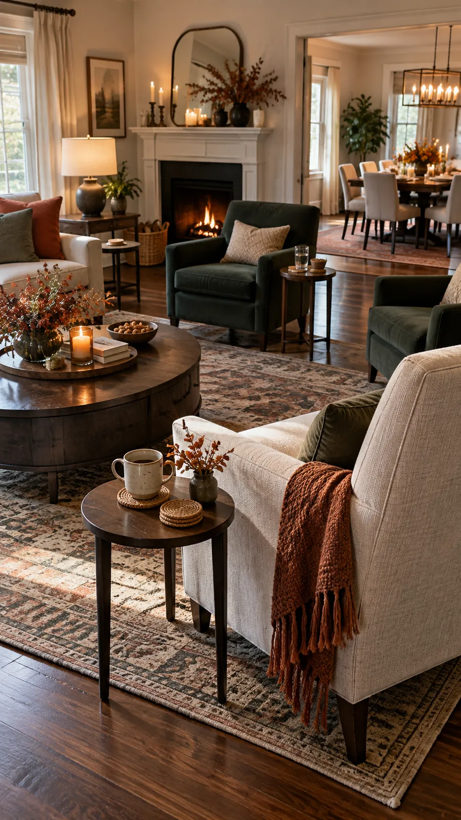 Thanksgiving living room with cluster side tables