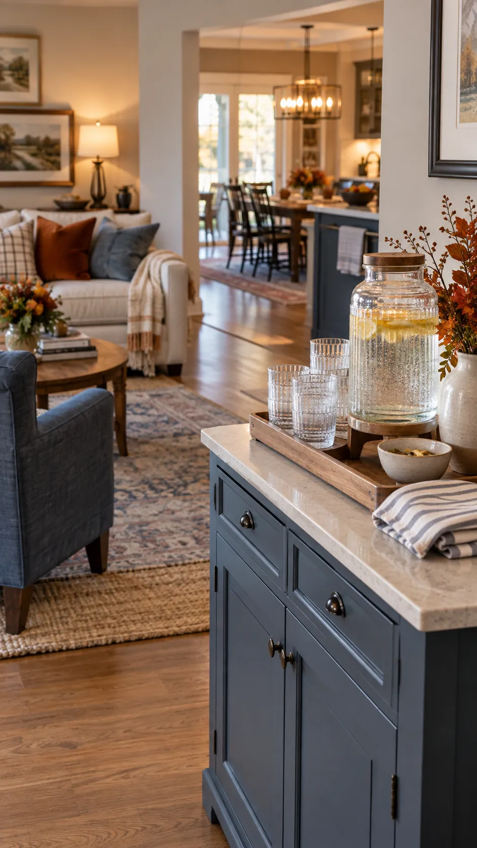 Thanksgiving living room with edge drink station
