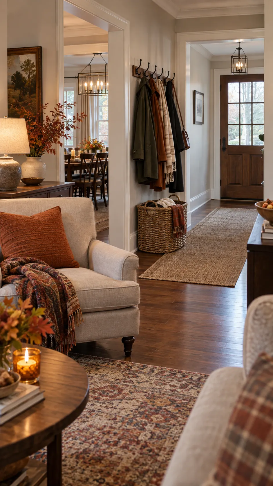 Thanksgiving living room with coat storage