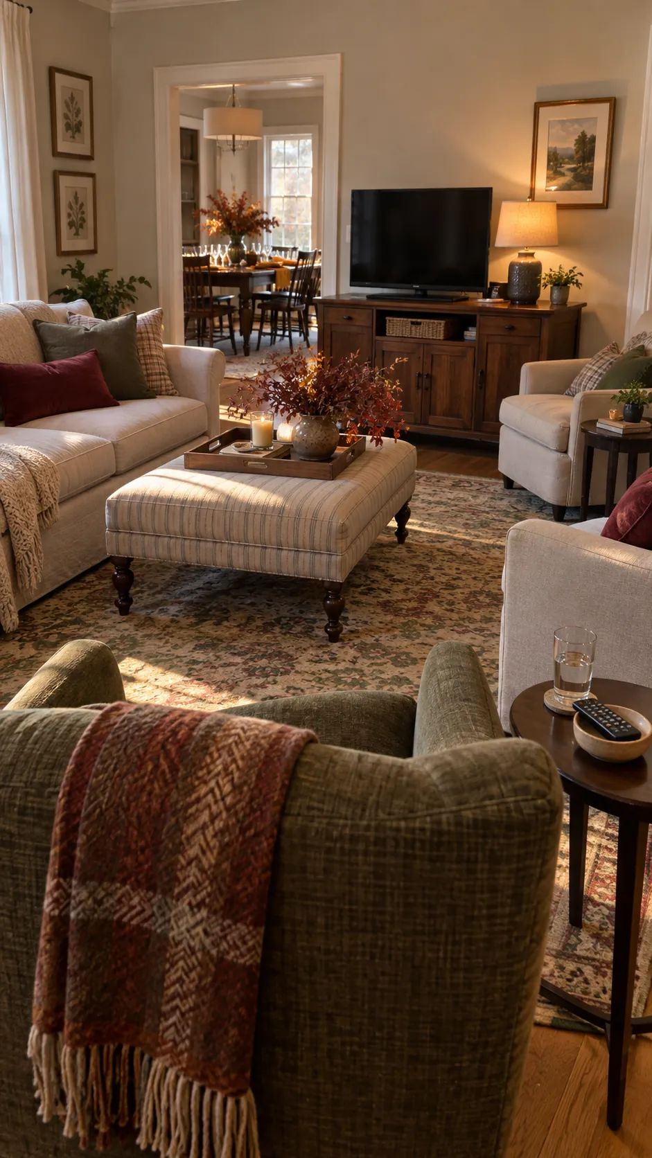 Thanksgiving living room with optional television