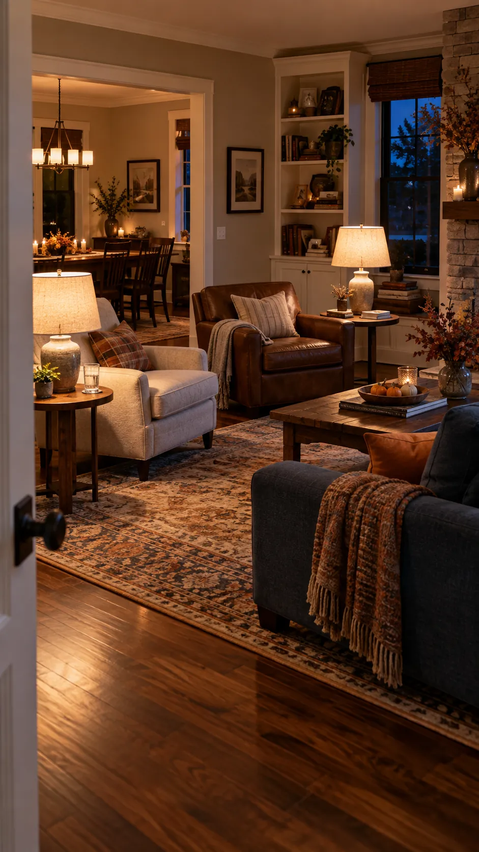 Thanksgiving living room with layered guest light