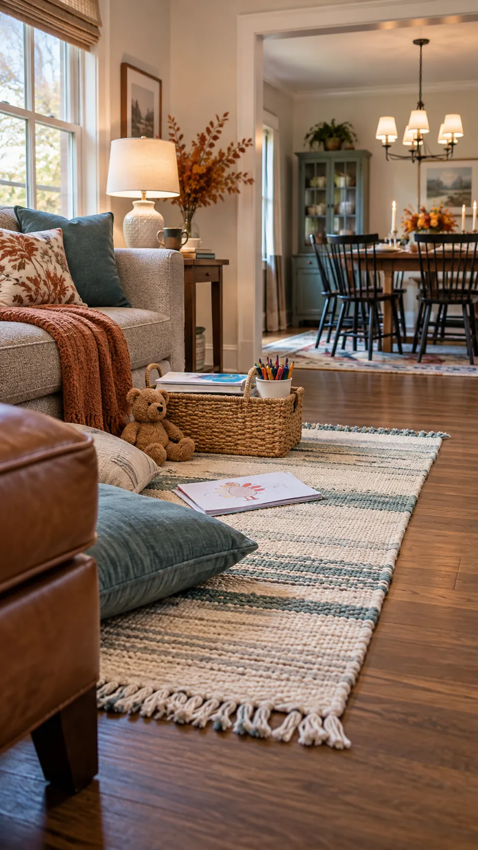 Thanksgiving living room with children floor spot