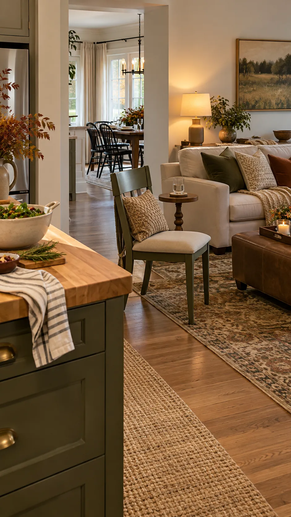 Thanksgiving living room with kitchen connection perch