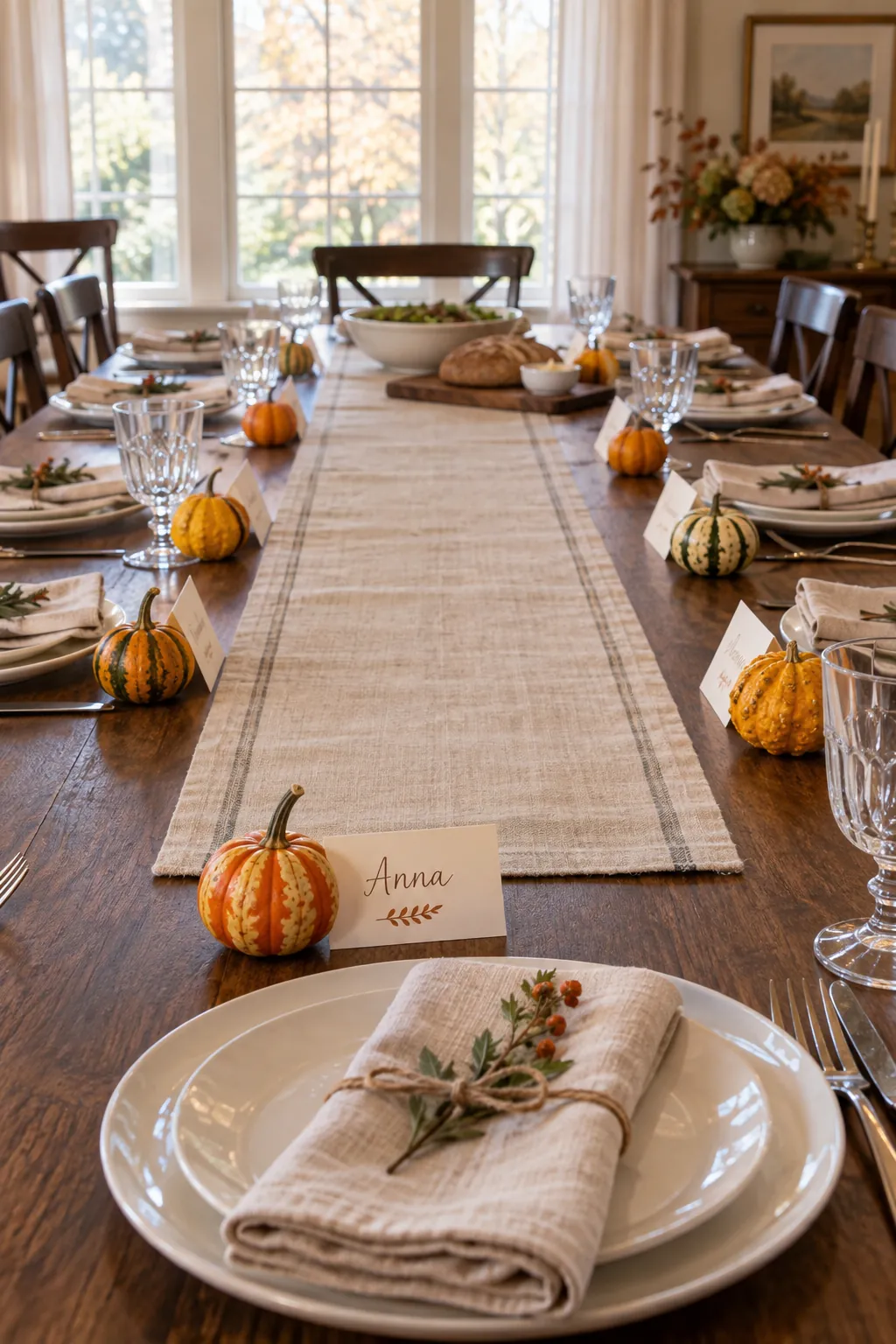 Personal Gourd Place Markers as a low Thanksgiving centerpiece