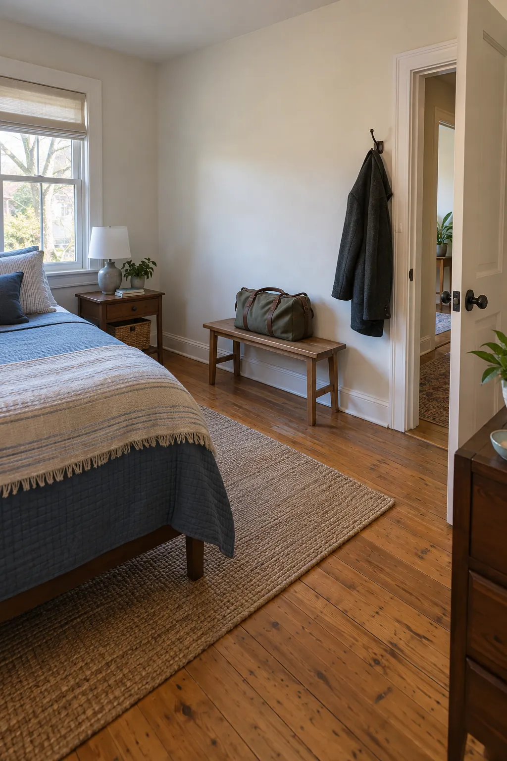 Clear guest room departure area for luggage and coat